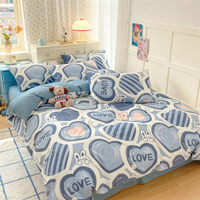 91家纺网 家纺一手货源 找家纺 澜妃 2025春夏新款12868全棉纯棉印花单被套 爱心兔-蓝