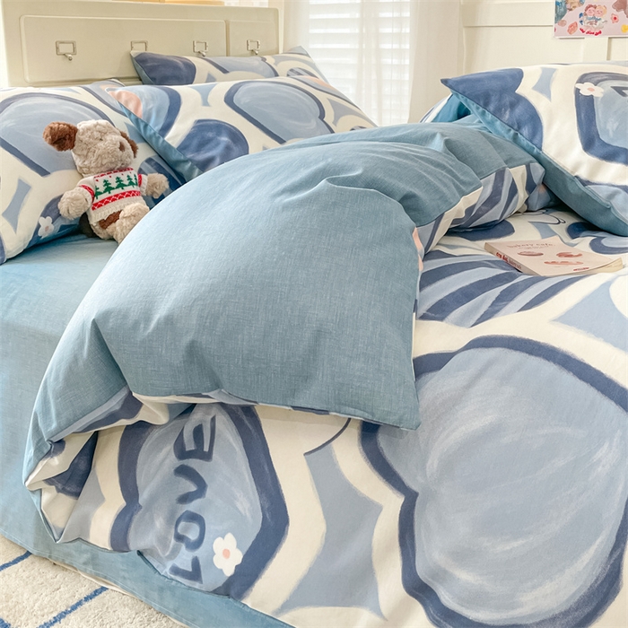 91家纺网 家纺一手货源 找家纺 澜妃 2025春夏新款12868全棉纯棉印花单被套 爱心兔-蓝