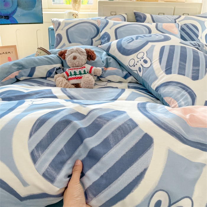 91家纺网 家纺一手货源 找家纺 澜妃 2025春夏新款12868全棉纯棉印花单被套 爱心兔-蓝