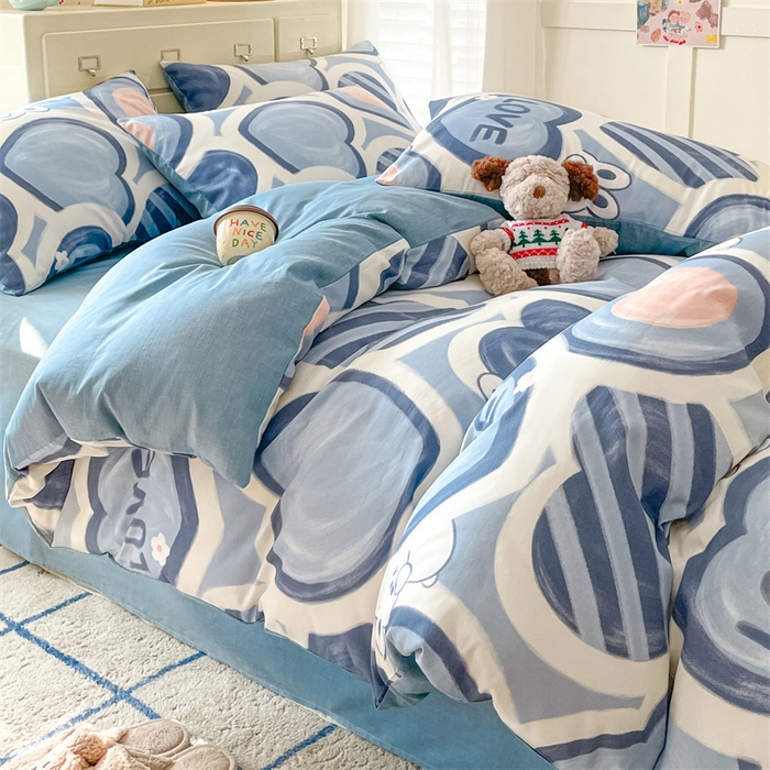 91家纺网 家纺一手货源 找家纺 澜妃 2025春夏新款12868全棉纯棉印花单被套 爱心兔-蓝