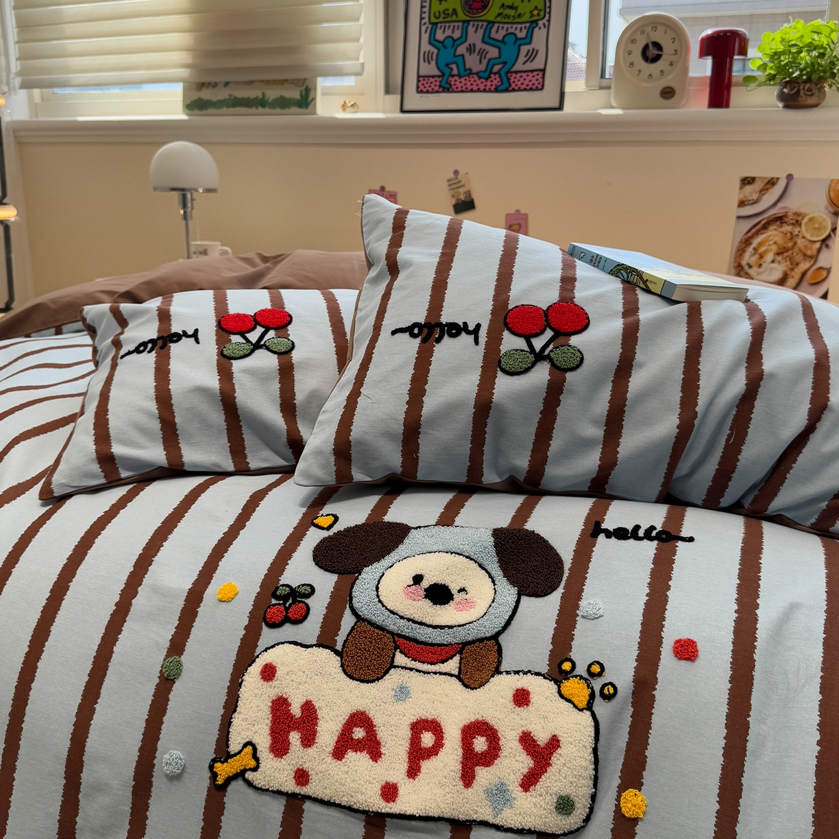 91家纺网 家纺一手货源 找家纺 慕尚家纺 2025新款全棉磨毛毛巾绣四件套 帽子帕恰狗