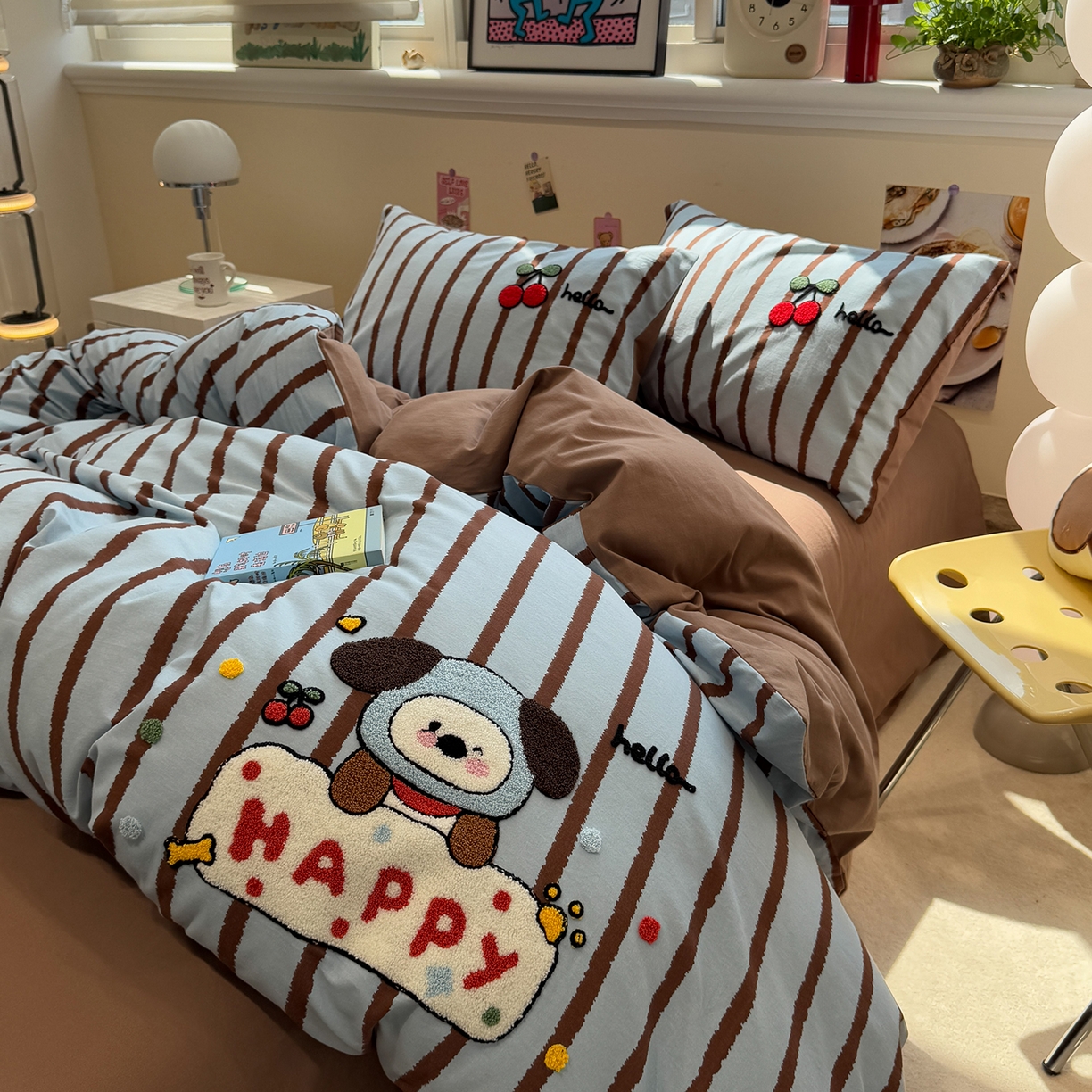 91家纺网 家纺一手货源 找家纺 慕尚家纺 2025新款全棉磨毛毛巾绣四件套 帽子帕恰狗