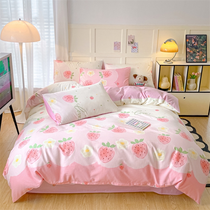 91家纺网 家纺一手货源 找家纺 澜妃 2025春夏新款12868全棉纯棉印花单被套 草莓酸奶-粉