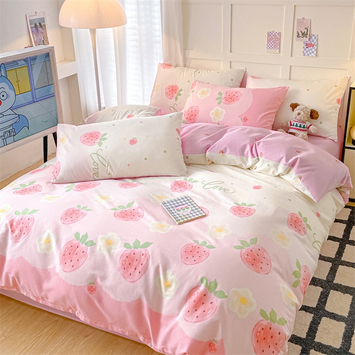 91家纺网 家纺一手货源 找家纺 澜妃 2025春夏新款12868全棉纯棉印花单被套 草莓酸奶-粉
