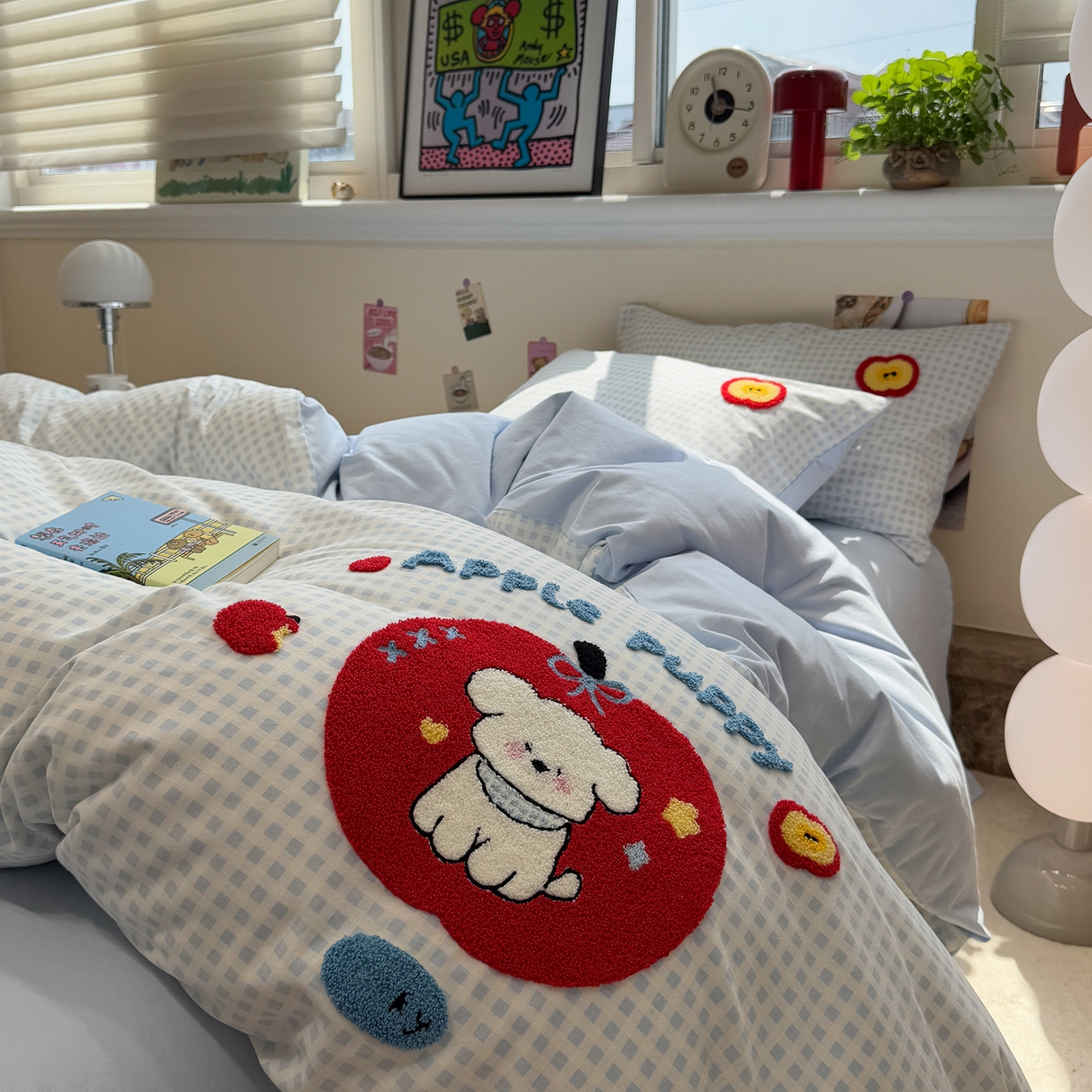 91家纺网 家纺一手货源 找家纺 慕尚家纺 2025新款全棉磨毛毛巾绣单被套 红苹果比熊