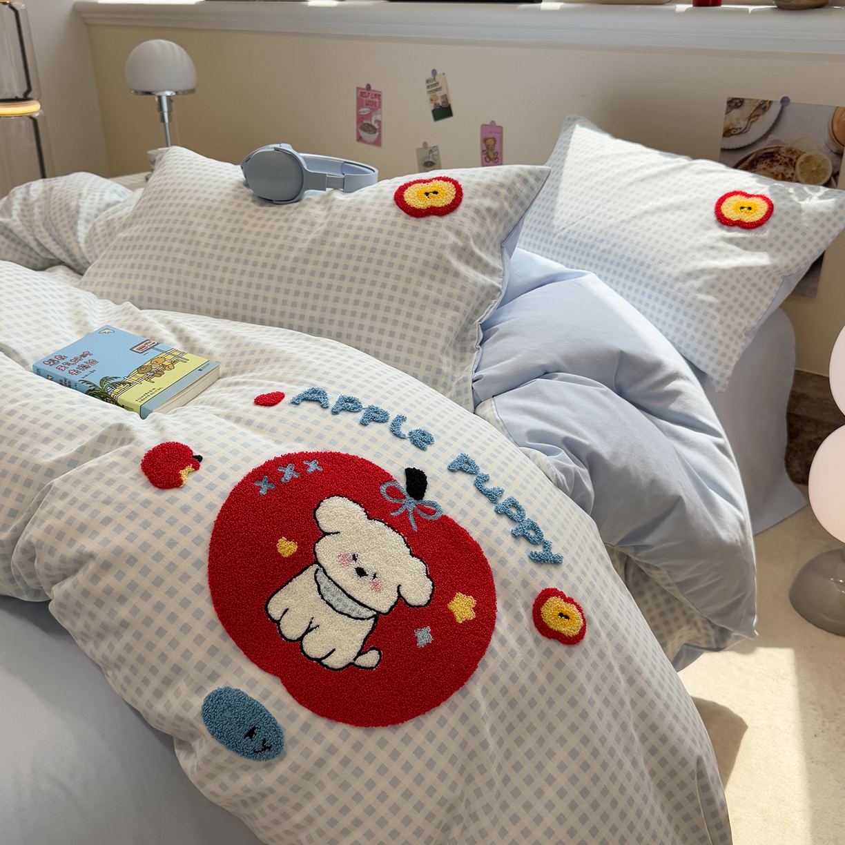 91家纺网 家纺一手货源 找家纺 慕尚家纺 2025新款全棉磨毛毛巾绣单被套 红苹果比熊