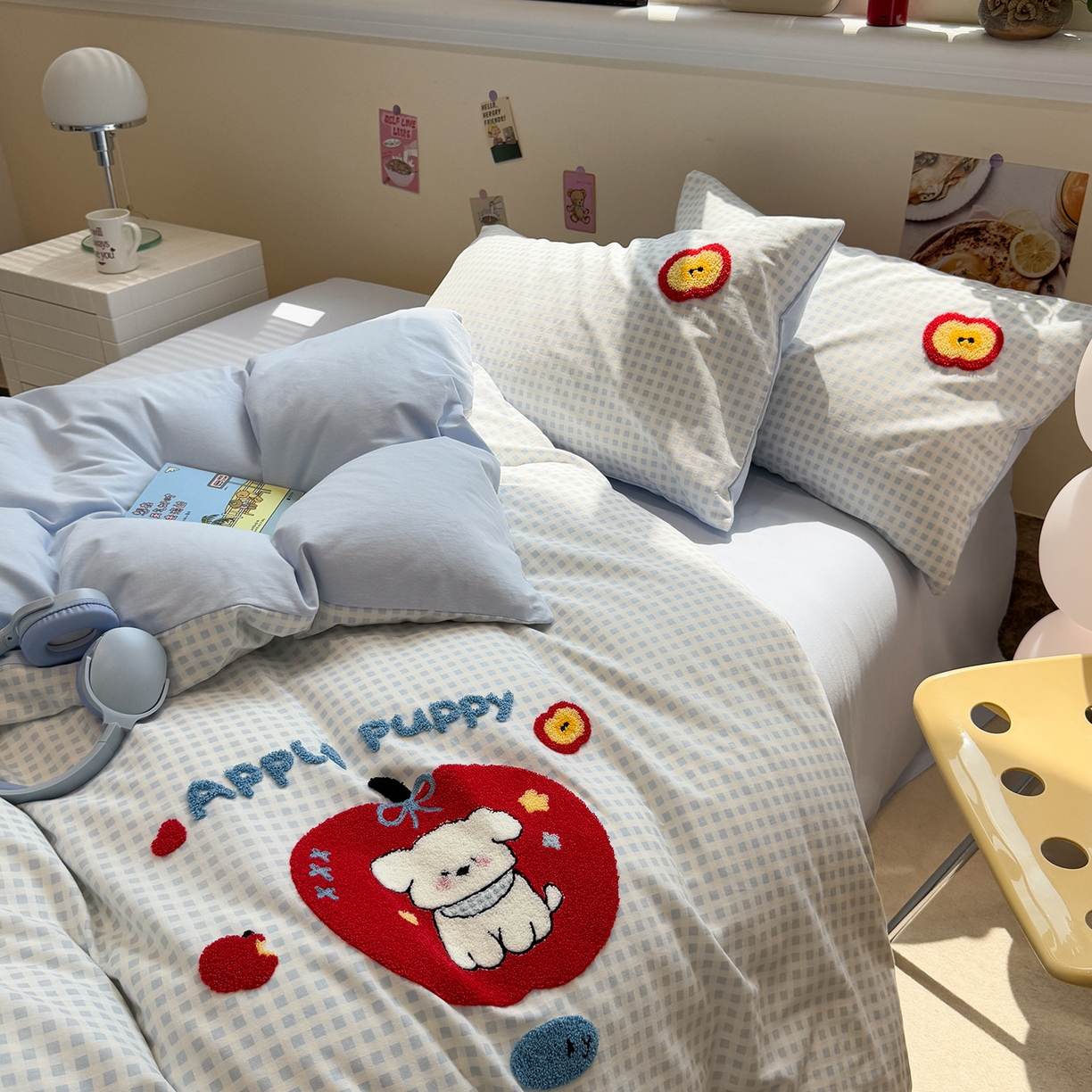 91家纺网 家纺一手货源 找家纺 慕尚家纺 2025新款全棉磨毛毛巾绣单被套 红苹果比熊