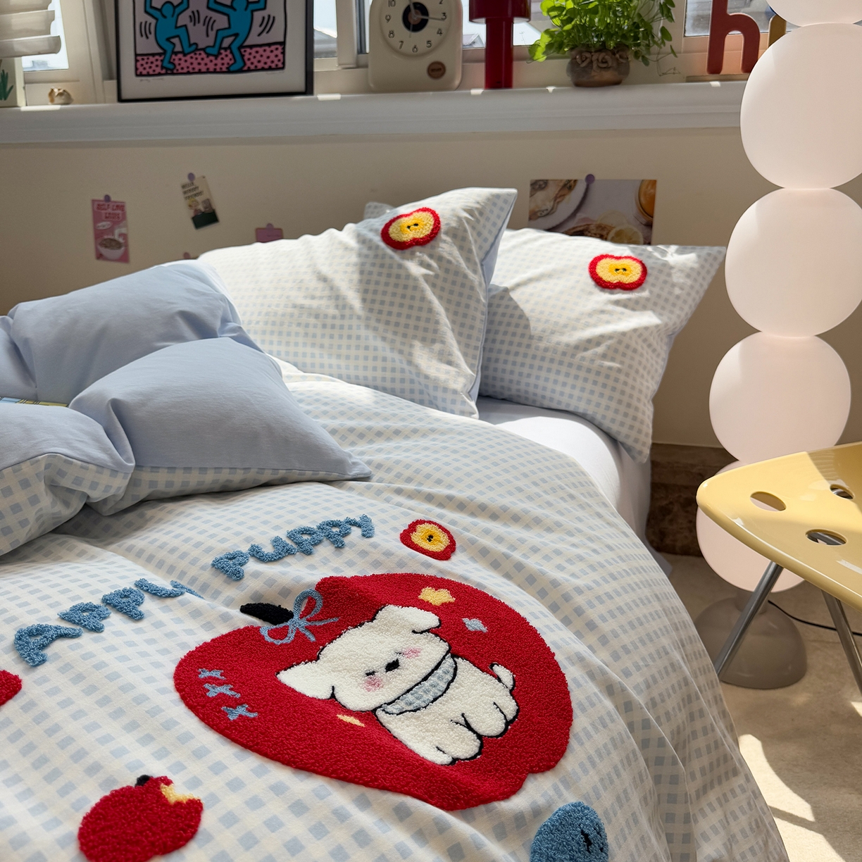 91家纺网 家纺一手货源 找家纺 慕尚家纺 2025新款全棉磨毛毛巾绣单被套 红苹果比熊