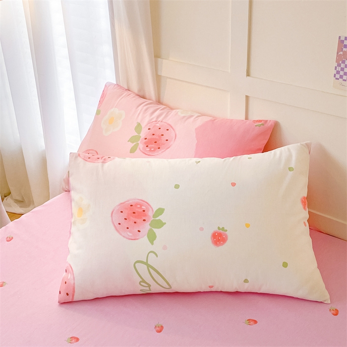 91家纺网 家纺一手货源 找家纺 澜妃 2025春夏新款12868全棉纯棉印花单被套 草莓酸奶-粉