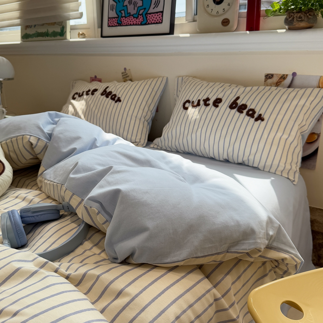 91家纺网 家纺一手货源 找家纺 慕尚家纺 2025新款全棉磨毛毛巾绣四件套 音乐小熊