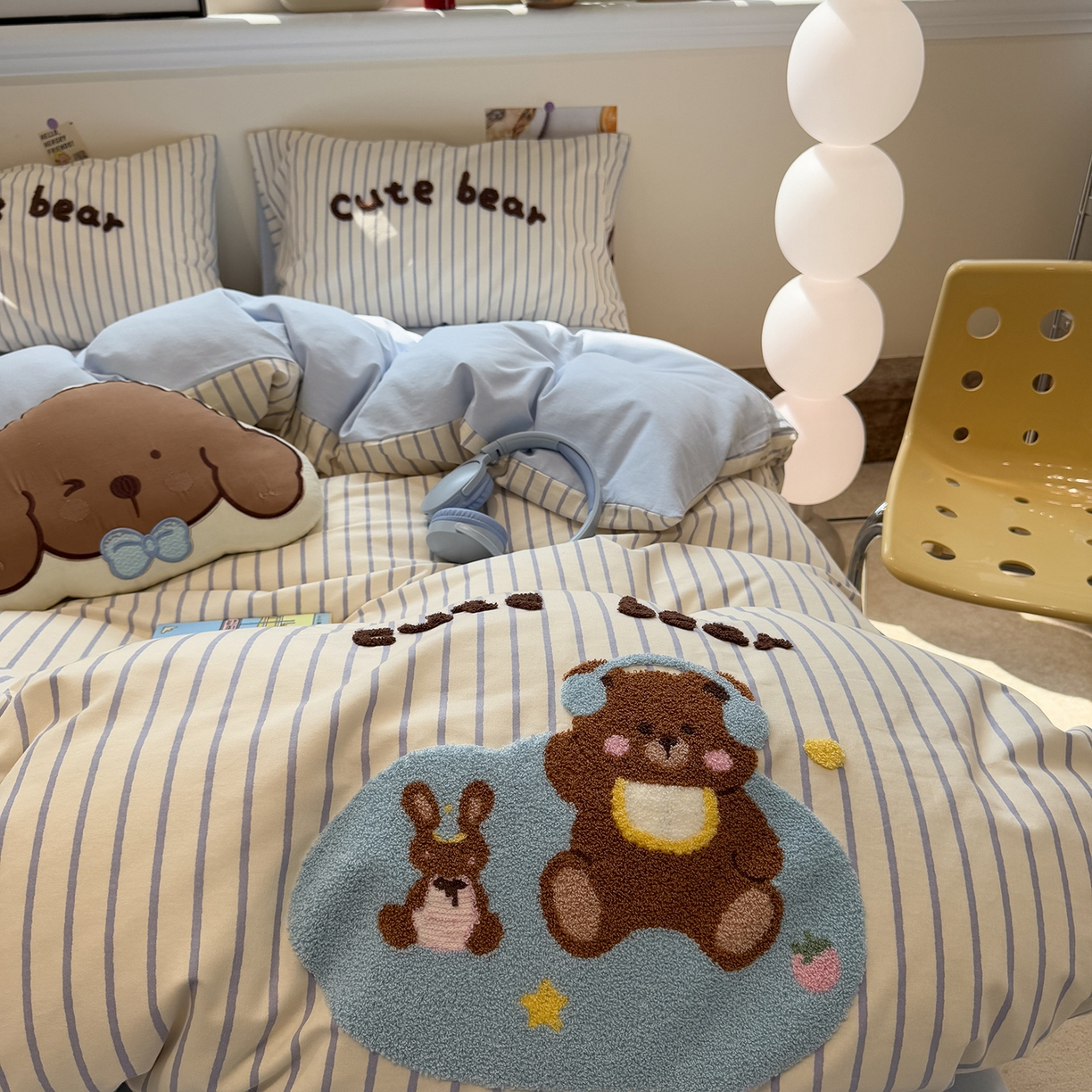 91家纺网 家纺一手货源 找家纺 慕尚家纺 2025新款全棉磨毛毛巾绣四件套 音乐小熊