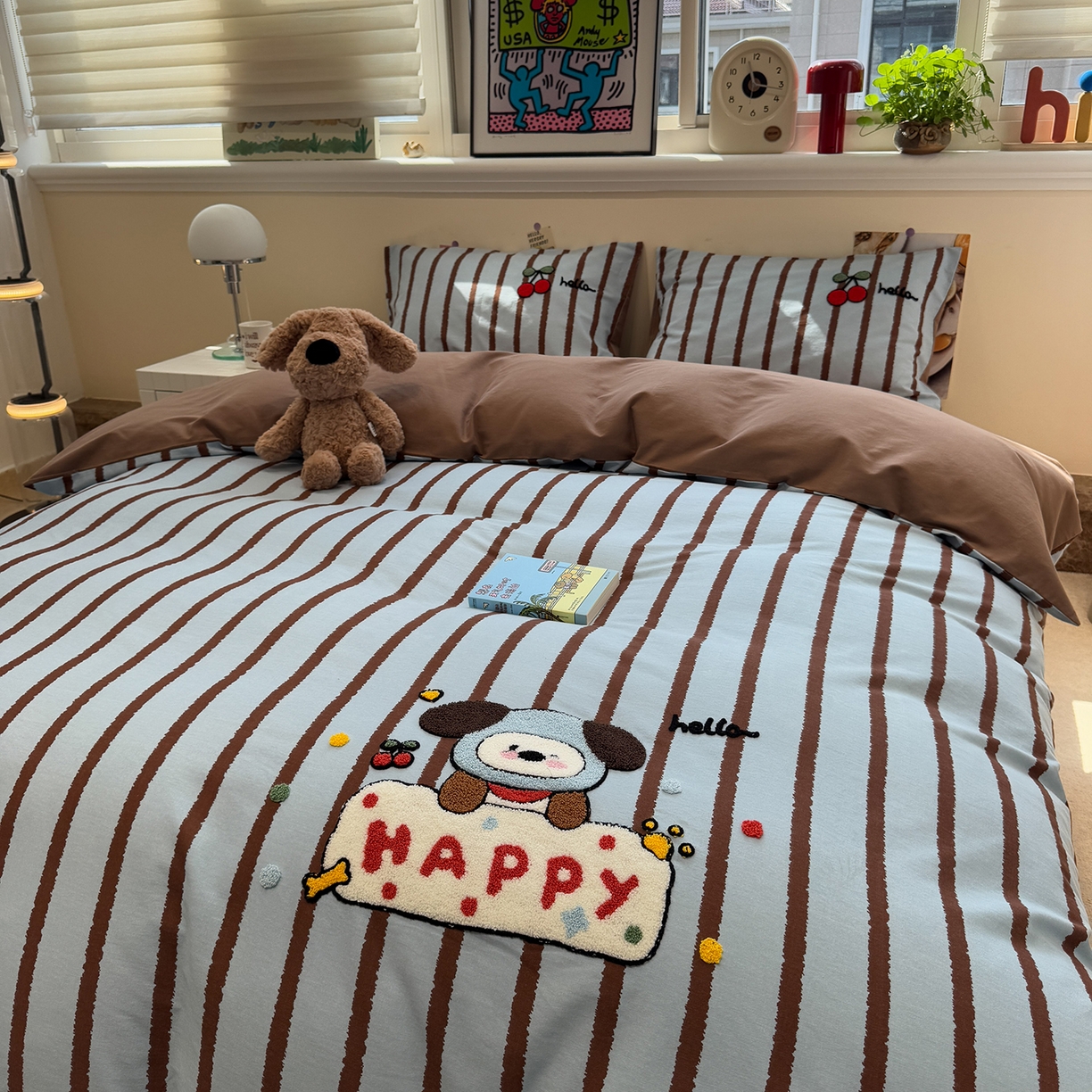 91家纺网 家纺一手货源 找家纺 慕尚家纺 2025新款全棉磨毛毛巾绣单被套 帽子帕恰狗