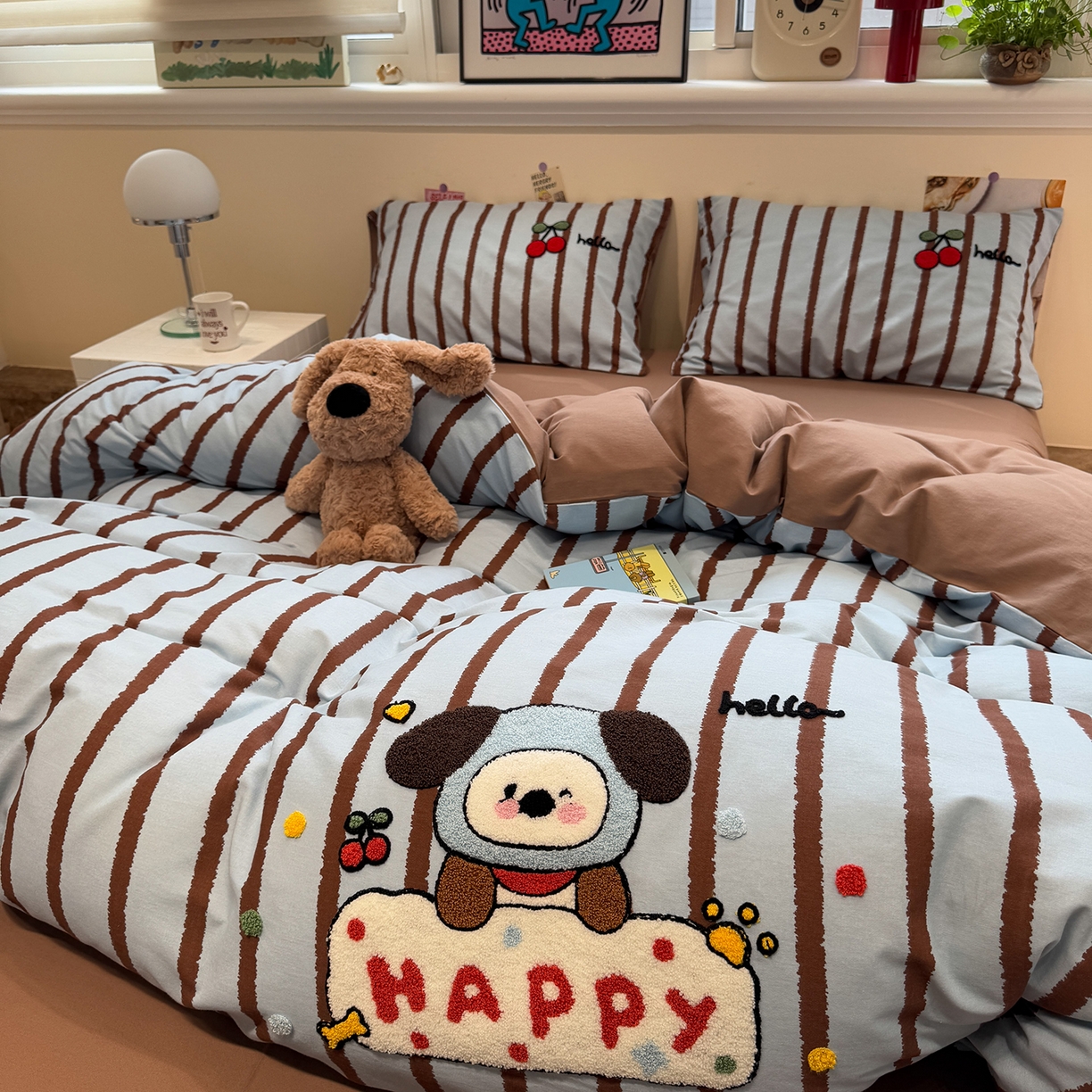 91家纺网 家纺一手货源 找家纺 慕尚家纺 2025新款全棉磨毛毛巾绣单被套 帽子帕恰狗