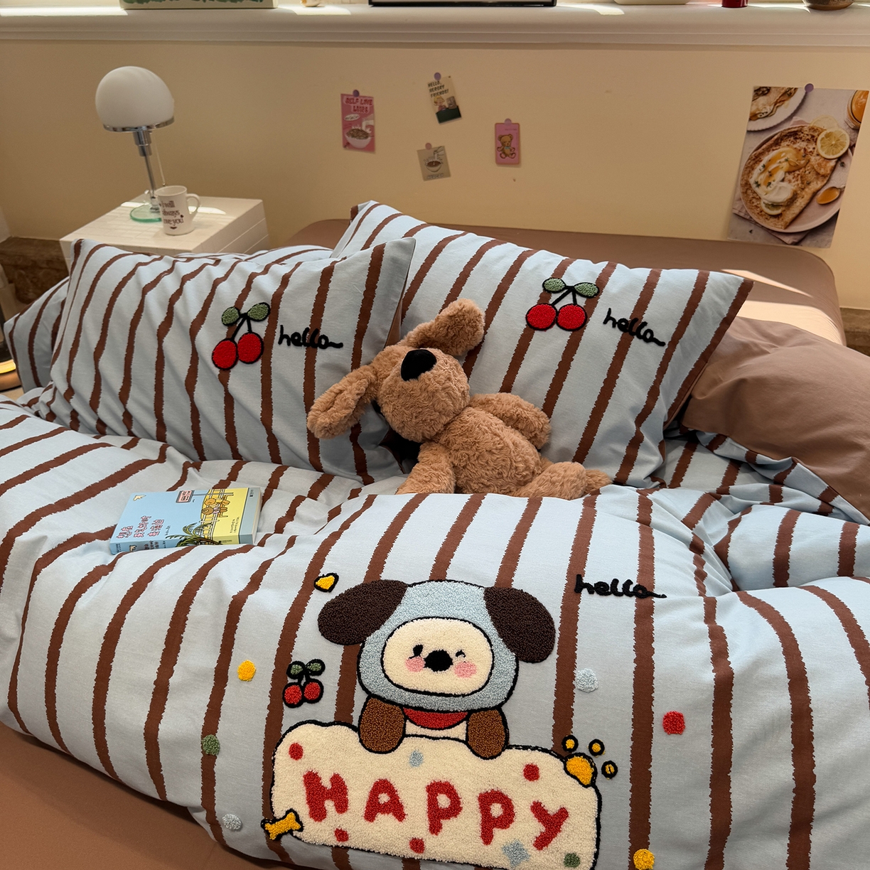 91家纺网 家纺一手货源 找家纺 慕尚家纺 2025新款全棉磨毛毛巾绣单被套 帽子帕恰狗