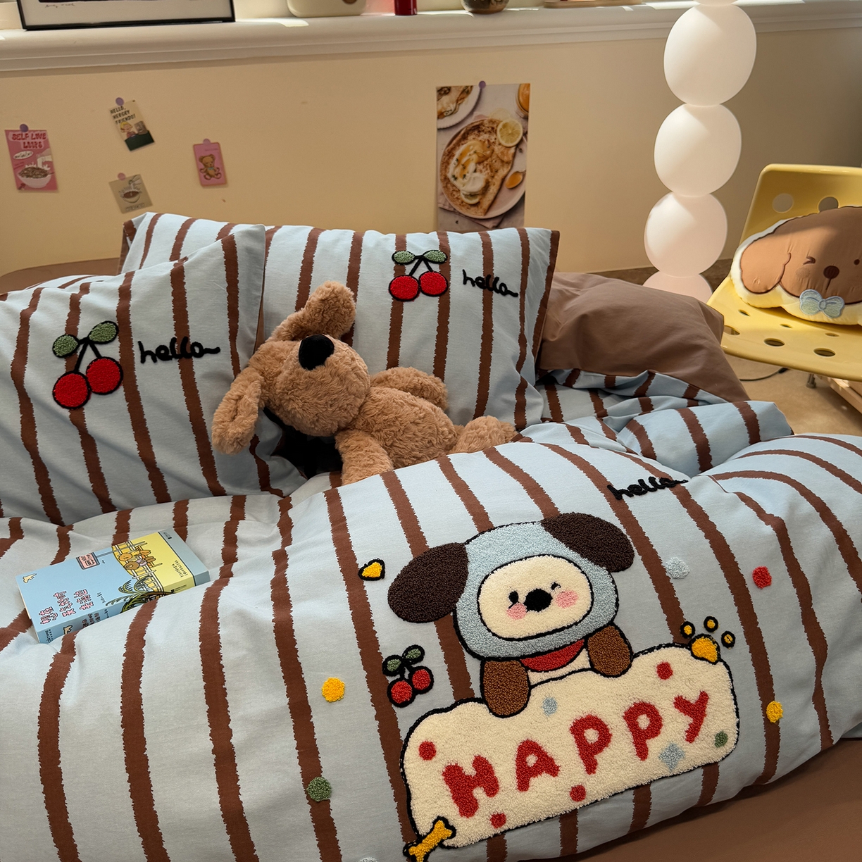 91家纺网 家纺一手货源 找家纺 慕尚家纺 2025新款全棉磨毛毛巾绣单被套 帽子帕恰狗