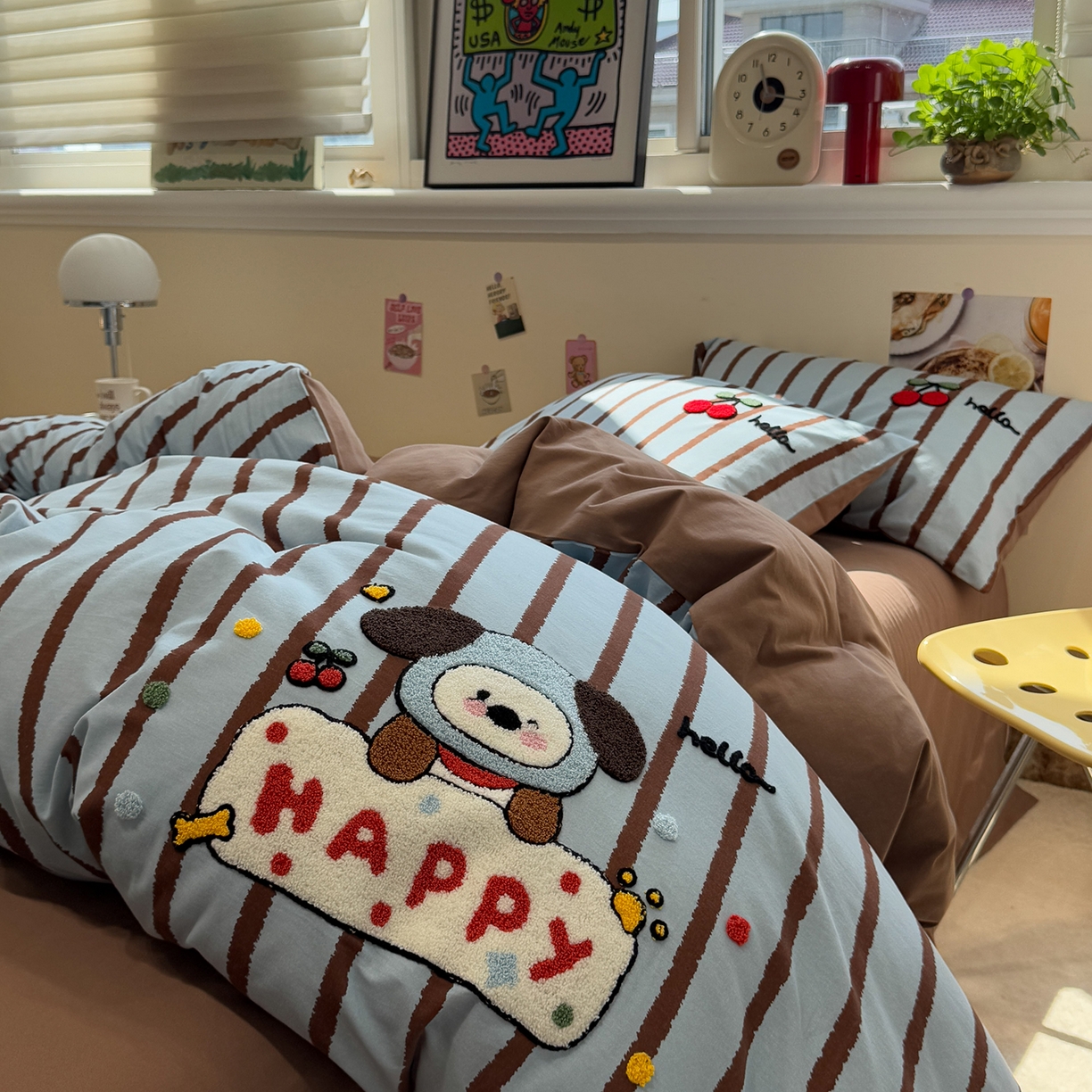 91家纺网 家纺一手货源 找家纺 慕尚家纺 2025新款全棉磨毛毛巾绣单被套 帽子帕恰狗