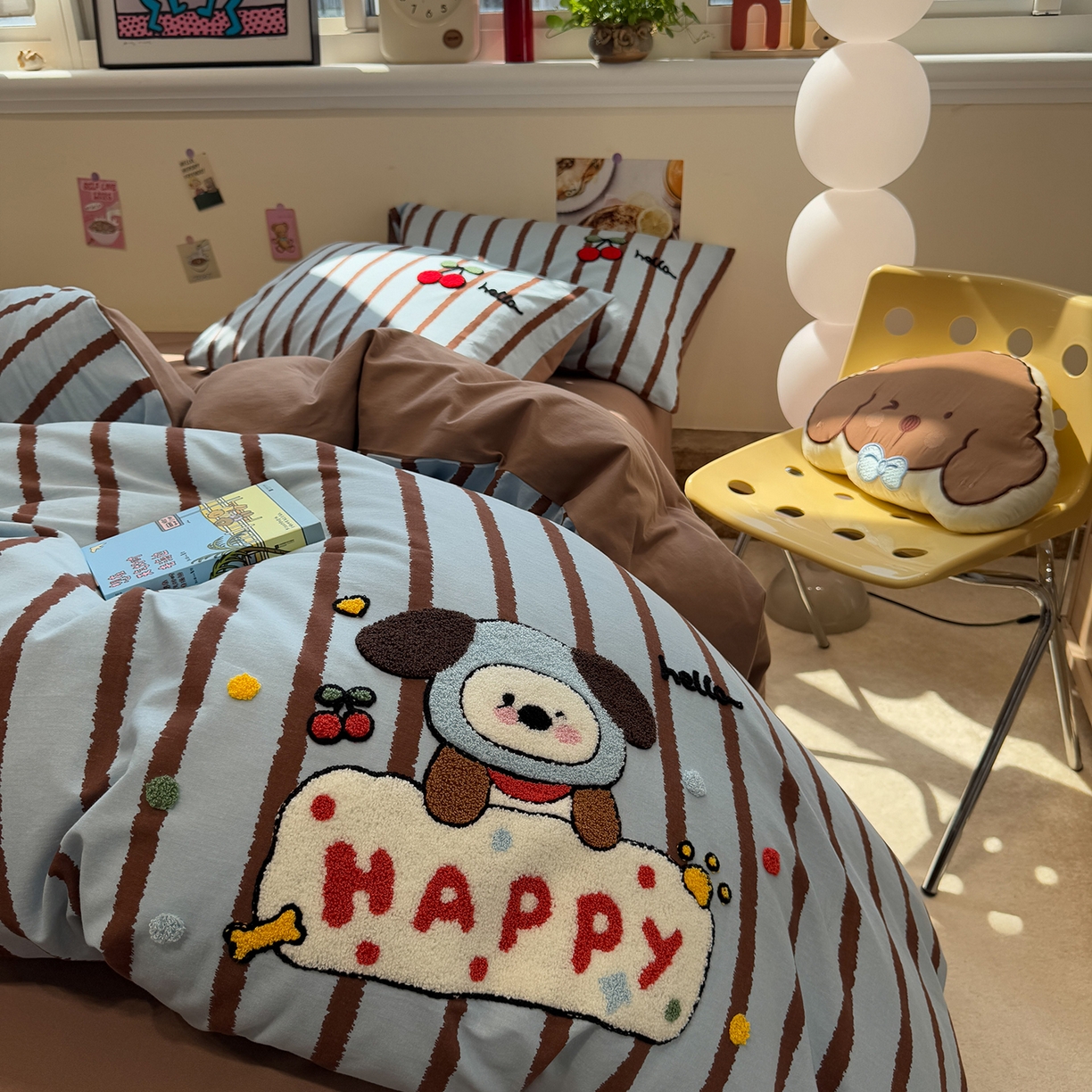 91家纺网 家纺一手货源 找家纺 慕尚家纺 2025新款全棉磨毛毛巾绣单被套 帽子帕恰狗