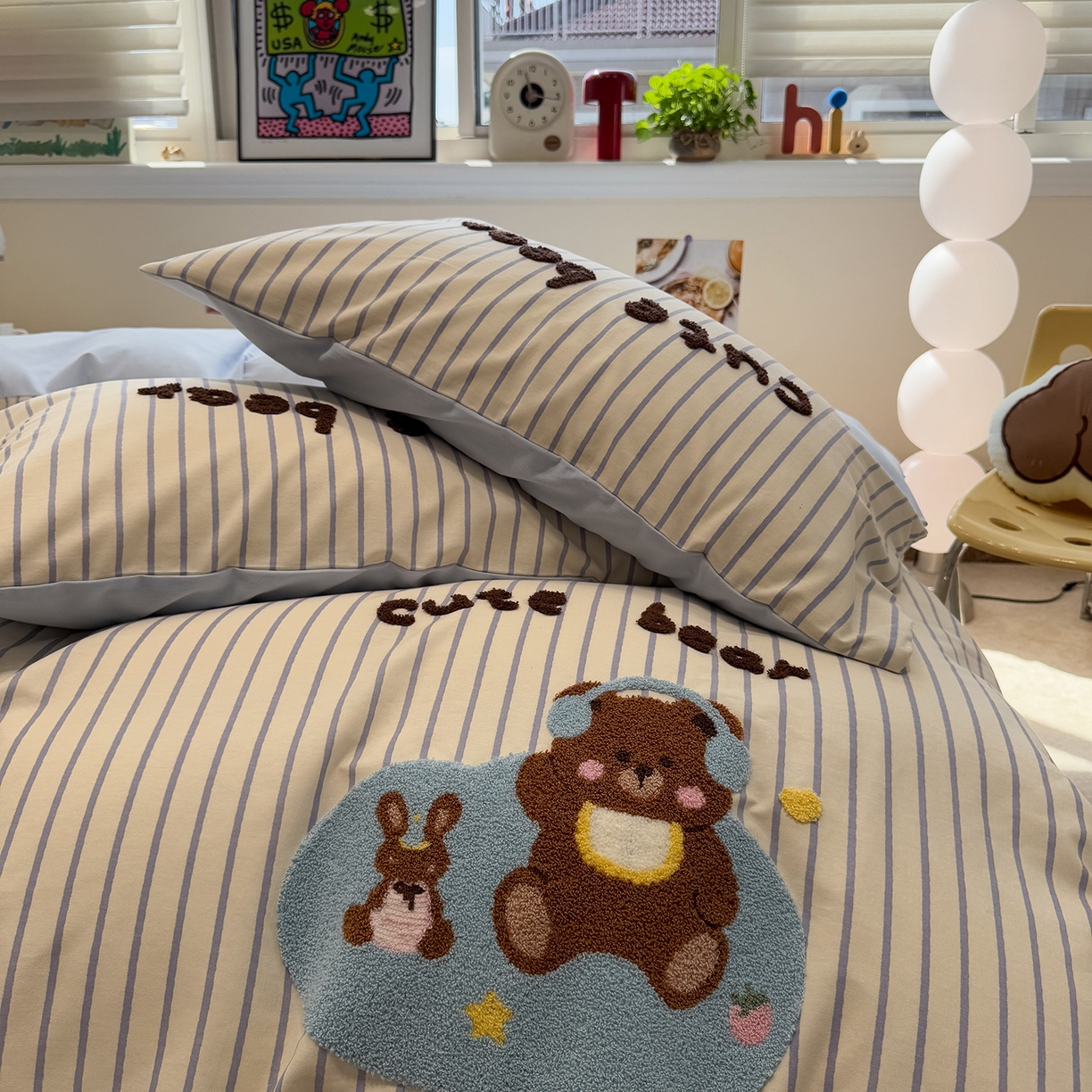 91家纺网 家纺一手货源 找家纺 慕尚家纺 2025新款全棉磨毛毛巾绣单被套 音乐小熊