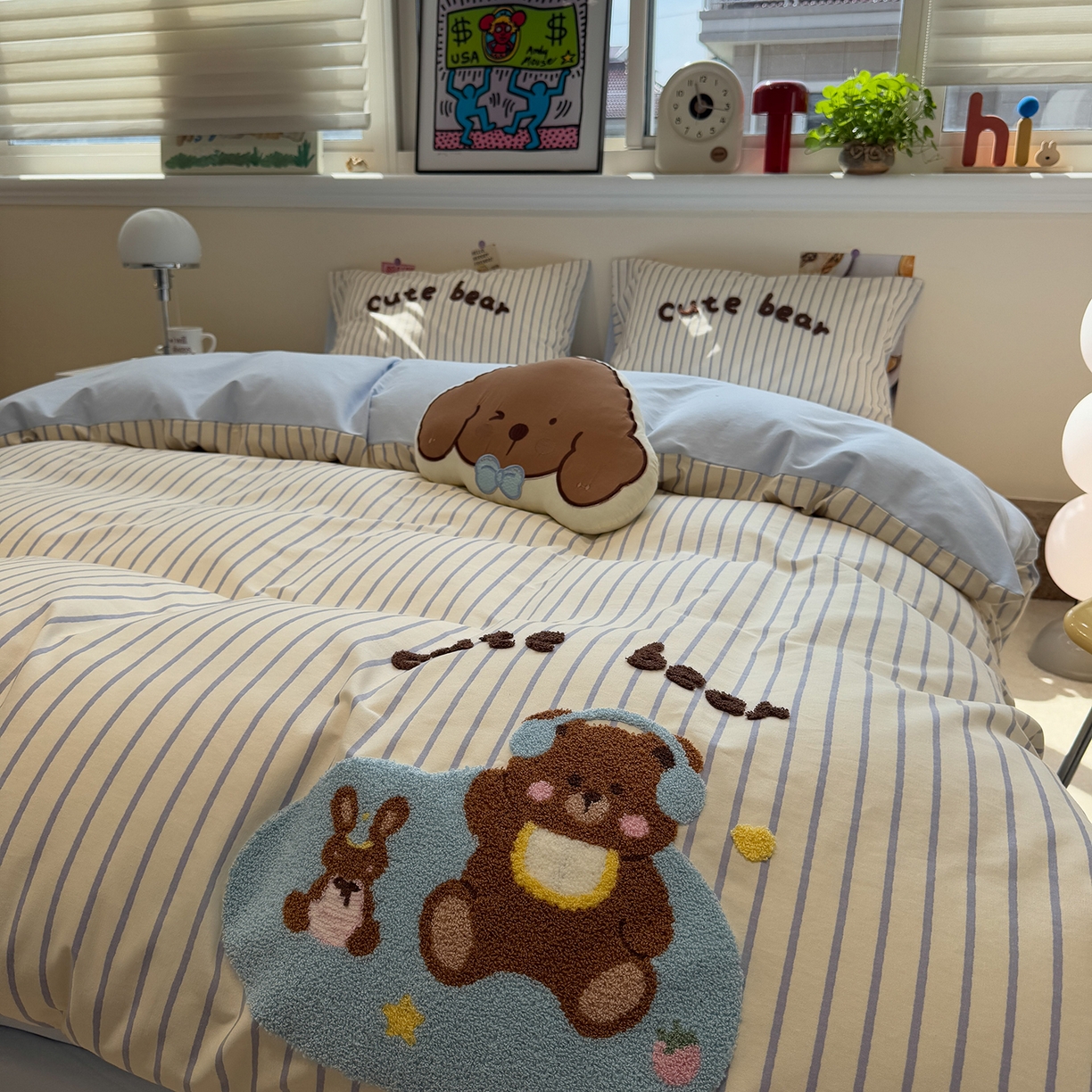 91家纺网 家纺一手货源 找家纺 慕尚家纺 2025新款全棉磨毛毛巾绣单被套 音乐小熊