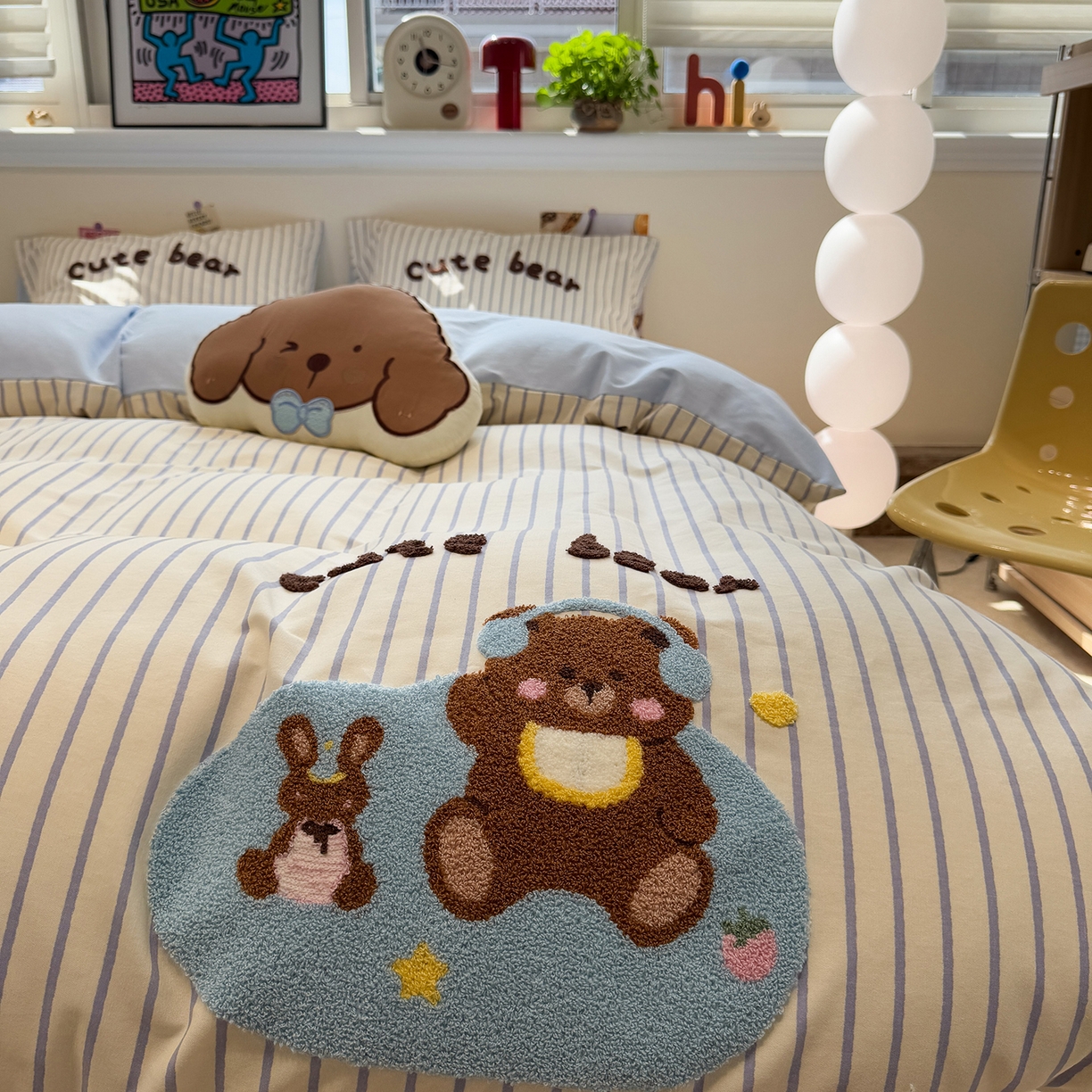 91家纺网 家纺一手货源 找家纺 慕尚家纺 2025新款全棉磨毛毛巾绣单被套 音乐小熊