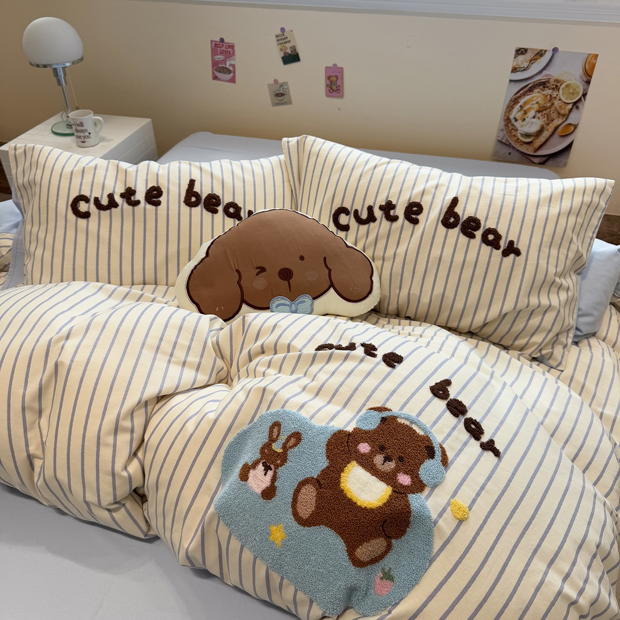 91家纺网 家纺一手货源 找家纺 慕尚家纺 2025新款全棉磨毛毛巾绣单被套 音乐小熊