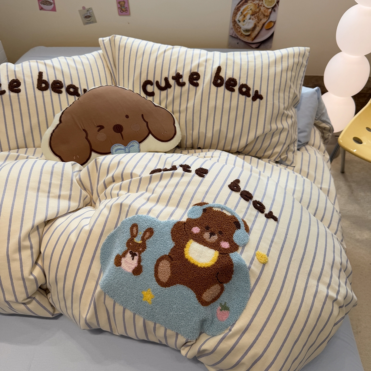 91家纺网 家纺一手货源 找家纺 慕尚家纺 2025新款全棉磨毛毛巾绣单被套 音乐小熊