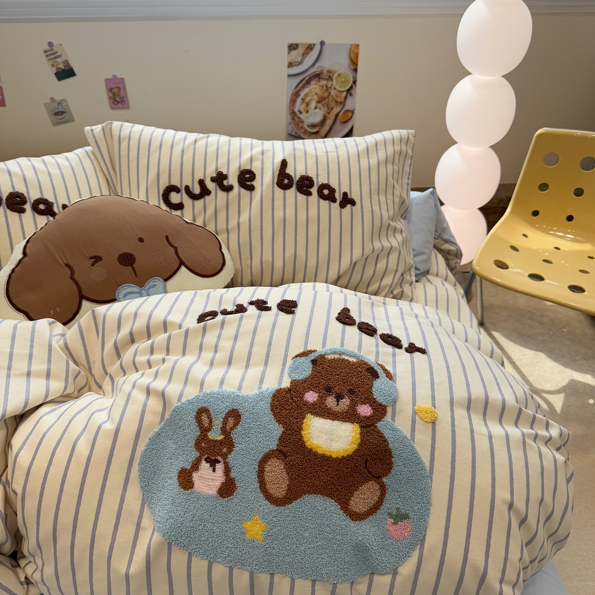 91家纺网 家纺一手货源 找家纺 慕尚家纺 2025新款全棉磨毛毛巾绣单被套 音乐小熊