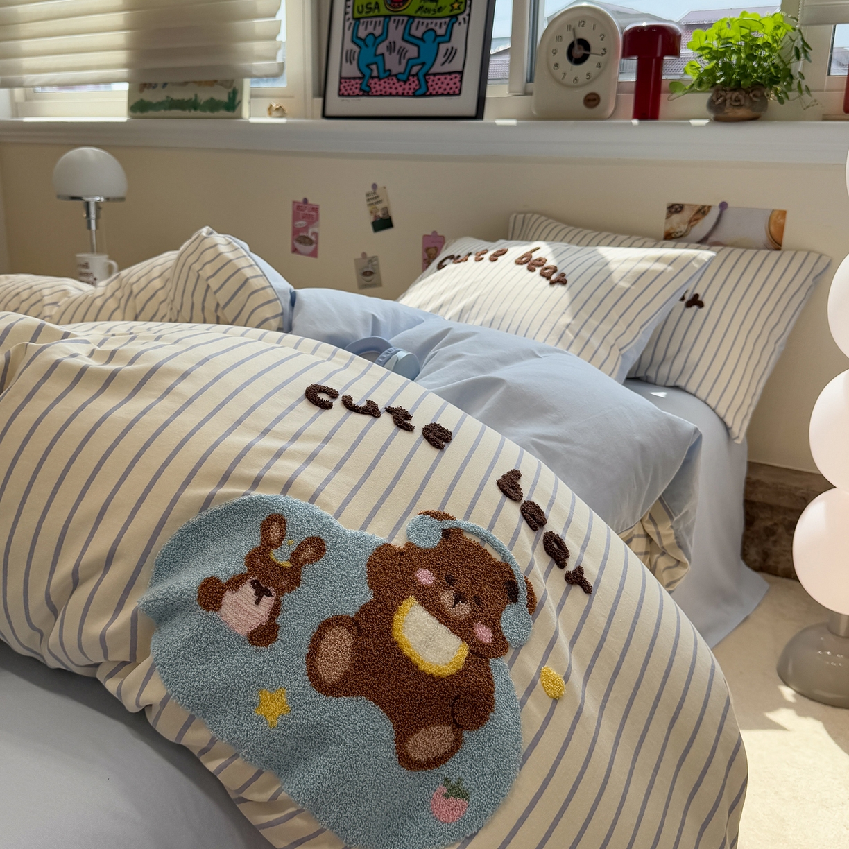 91家纺网 家纺一手货源 找家纺 慕尚家纺 2025新款全棉磨毛毛巾绣单被套 音乐小熊