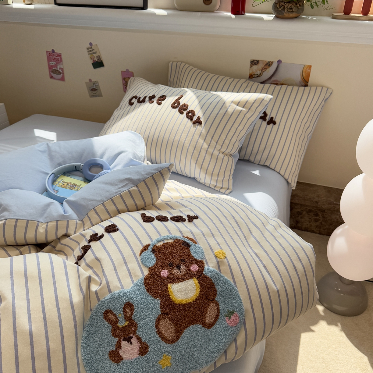 91家纺网 家纺一手货源 找家纺 慕尚家纺 2025新款全棉磨毛毛巾绣单被套 音乐小熊