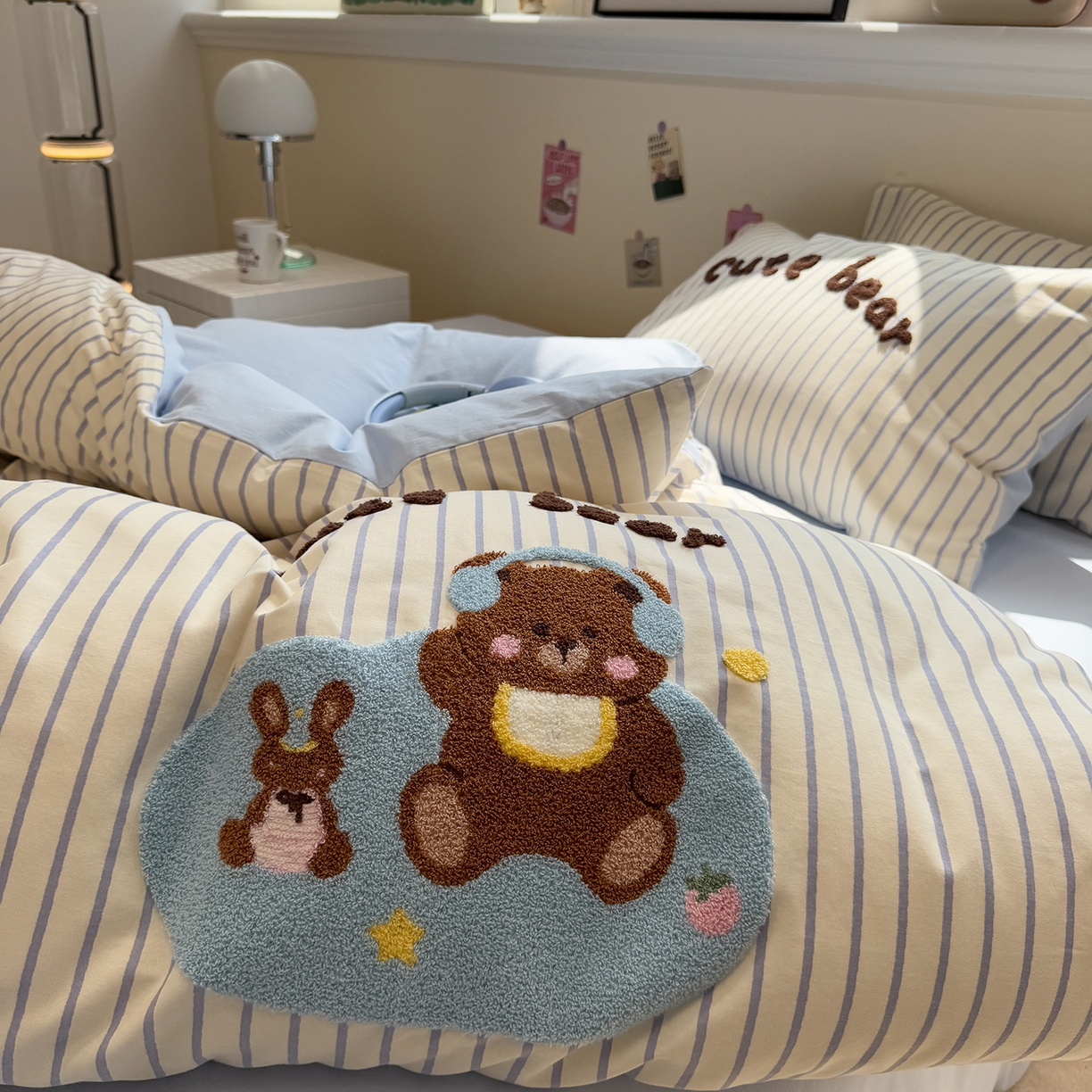 91家纺网 家纺一手货源 找家纺 慕尚家纺 2025新款全棉磨毛毛巾绣单被套 音乐小熊