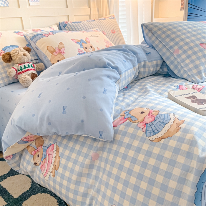 91家纺网 家纺一手货源 找家纺 澜妃 2025春夏新款12868全棉纯棉印花单被套 萌兔精灵
