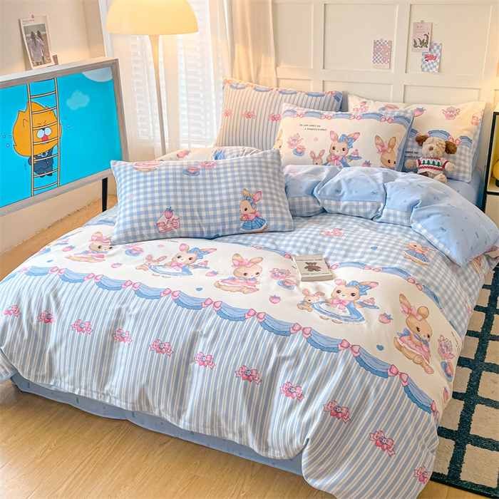 91家纺网 家纺一手货源 找家纺 澜妃 2025春夏新款12868全棉纯棉印花单被套 萌兔精灵