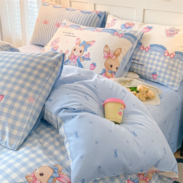 91家纺网 家纺一手货源 找家纺 澜妃 2025春夏新款12868全棉纯棉印花单被套 萌兔精灵