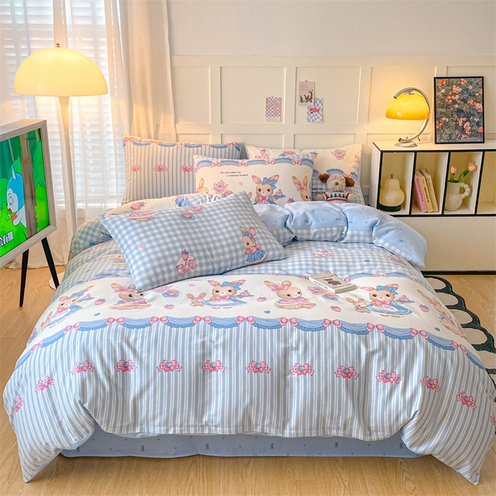 91家纺网 家纺一手货源 找家纺 澜妃 2025春夏新款12868全棉纯棉印花单被套 萌兔精灵