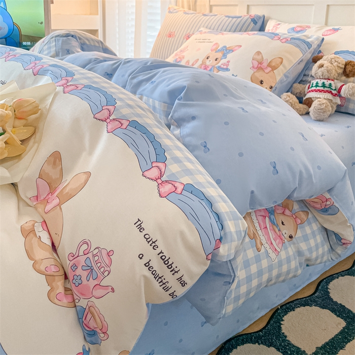 91家纺网 家纺一手货源 找家纺 澜妃 2025春夏新款12868全棉纯棉印花单被套 萌兔精灵