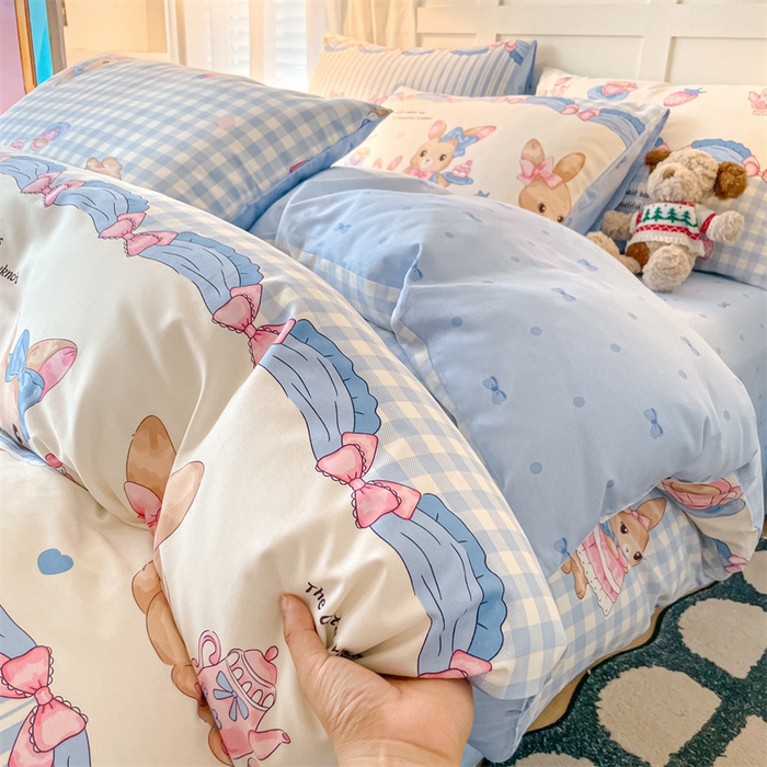 91家纺网 家纺一手货源 找家纺 澜妃 2025春夏新款12868全棉纯棉印花单被套 萌兔精灵