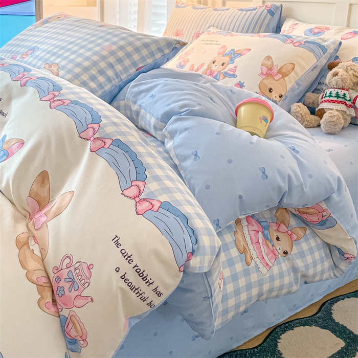 91家纺网 家纺一手货源 找家纺 澜妃 2025春夏新款12868全棉纯棉印花单被套 萌兔精灵