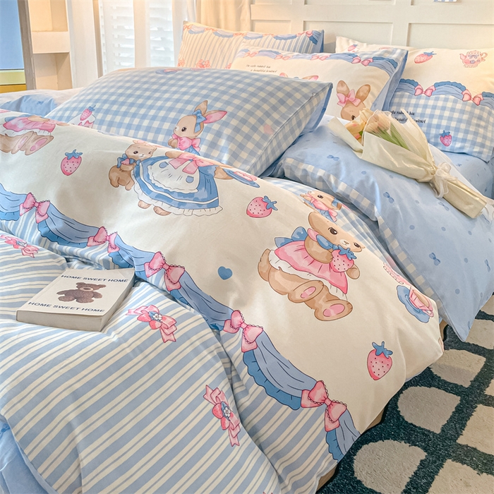 91家纺网 家纺一手货源 找家纺 澜妃 2025春夏新款12868全棉纯棉印花单被套 萌兔精灵