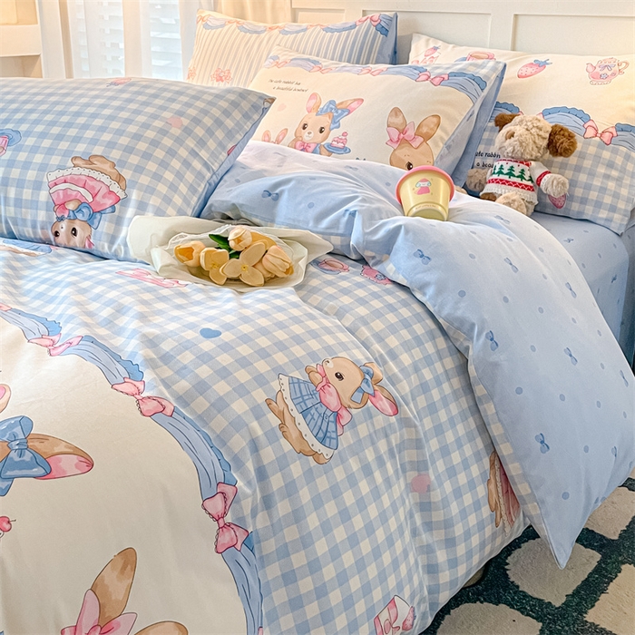 91家纺网 家纺一手货源 找家纺 澜妃 2025春夏新款12868全棉纯棉印花单被套 萌兔精灵