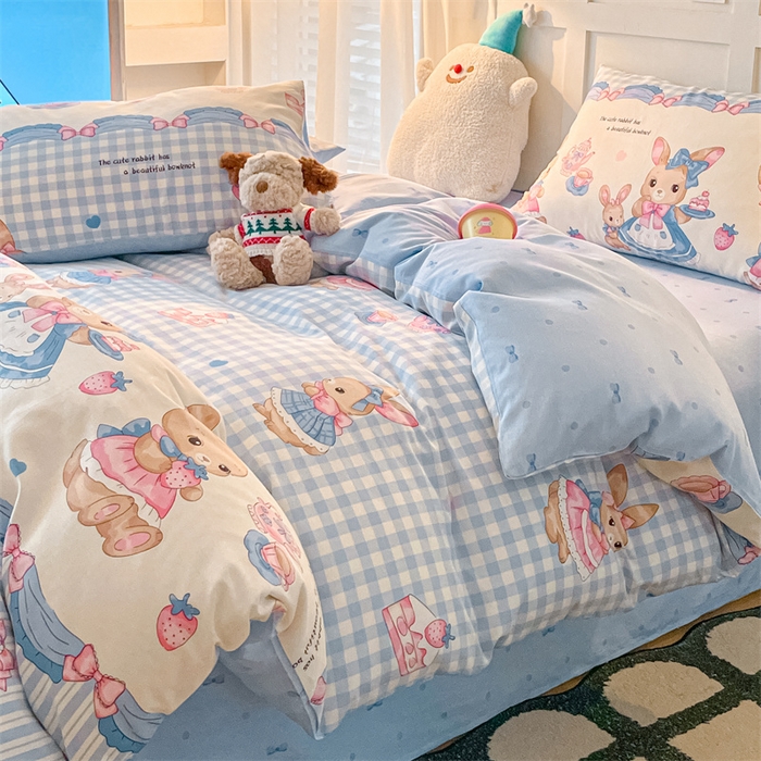 91家纺网 家纺一手货源 找家纺 澜妃 2025春夏新款12868全棉纯棉印花单被套 萌兔精灵