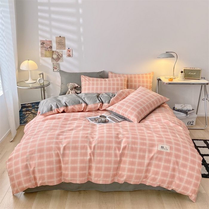 91家纺网 家纺一手货源 找家纺 澜妃 2025春夏新款12868全棉纯棉印花单被套 粉小格