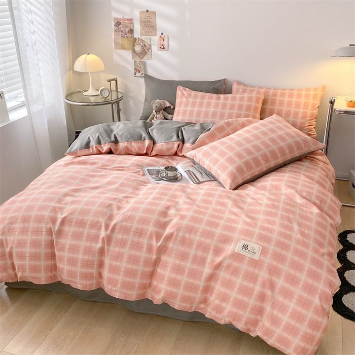 91家纺网 家纺一手货源 找家纺 澜妃 2025春夏新款12868全棉纯棉印花单被套 粉小格