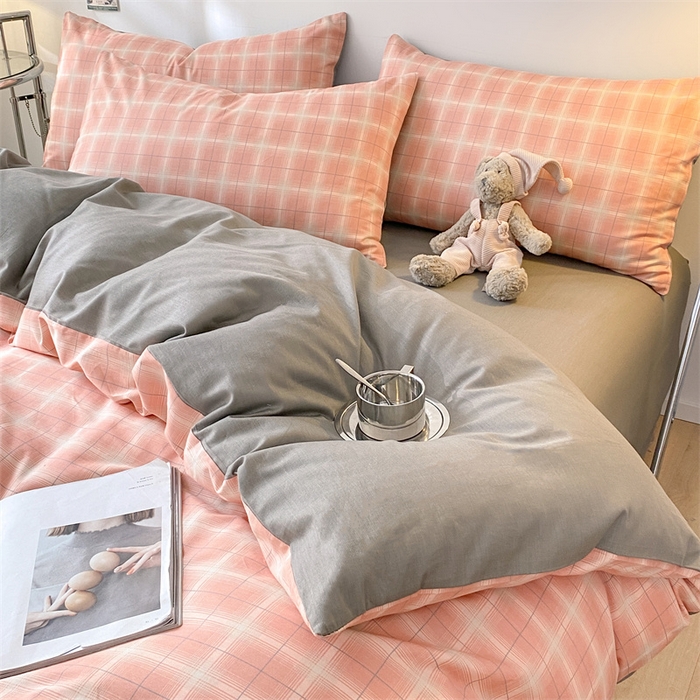 91家纺网 家纺一手货源 找家纺 澜妃 2025春夏新款12868全棉纯棉印花单被套 粉小格