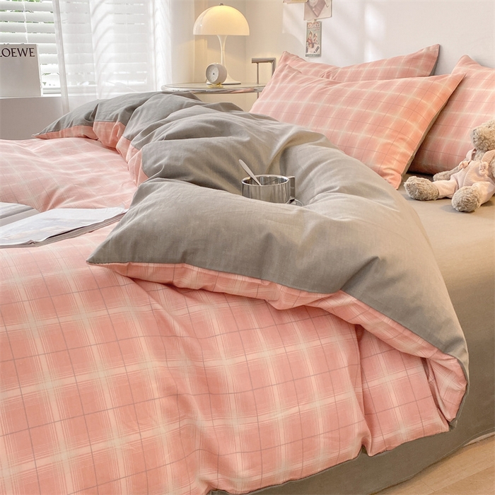 91家纺网 家纺一手货源 找家纺 澜妃 2025春夏新款12868全棉纯棉印花单被套 粉小格