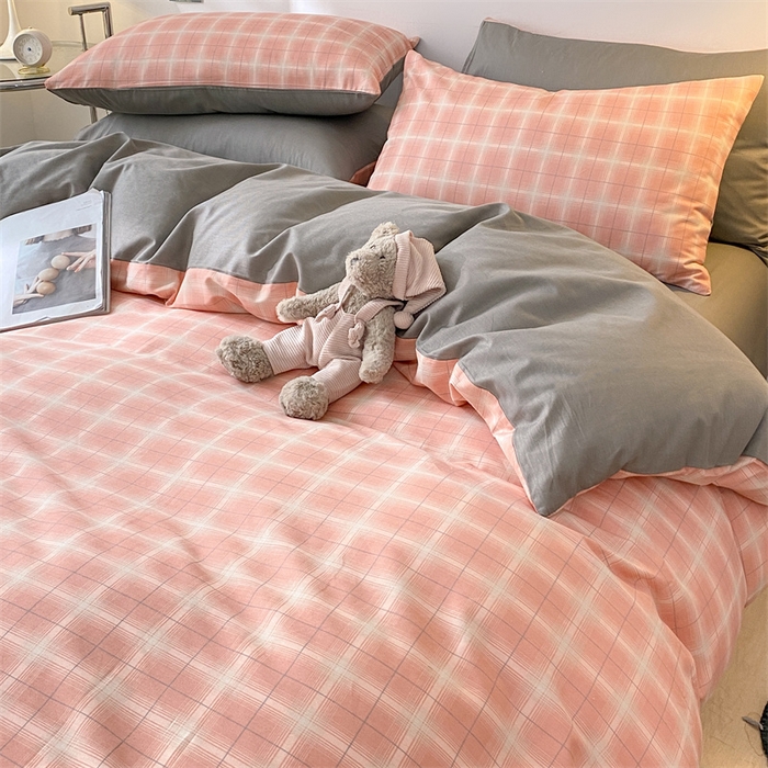 91家纺网 家纺一手货源 找家纺 澜妃 2025春夏新款12868全棉纯棉印花单被套 粉小格