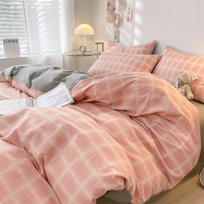 91家纺网 家纺一手货源 找家纺 澜妃 2025春夏新款12868全棉纯棉印花单被套 粉小格