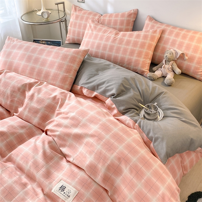 91家纺网 家纺一手货源 找家纺 澜妃 2025春夏新款12868全棉纯棉印花单被套 粉小格