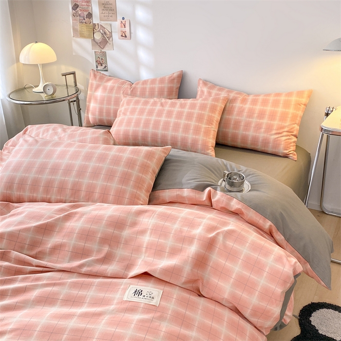 91家纺网 家纺一手货源 找家纺 澜妃 2025春夏新款12868全棉纯棉印花单被套 粉小格