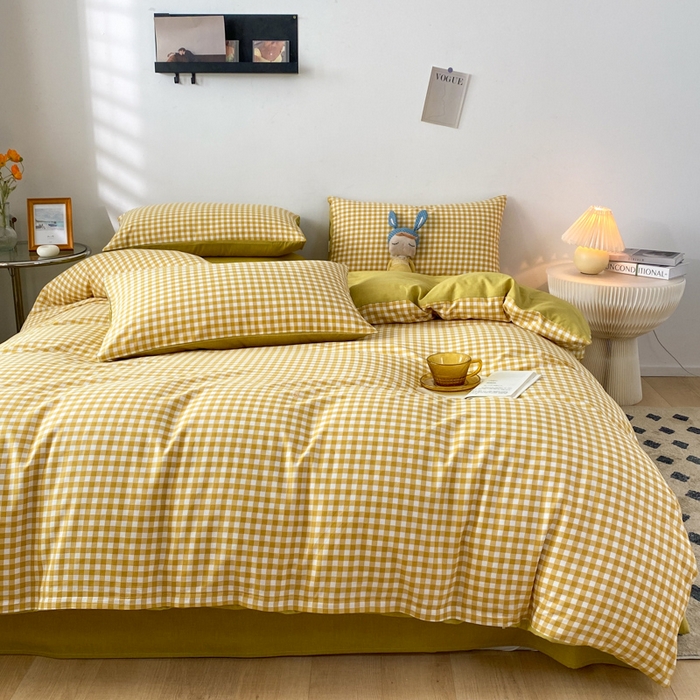 91家纺网 家纺一手货源 找家纺 澜妃 2025春夏新款12868全棉纯棉印花单被套 黄小格