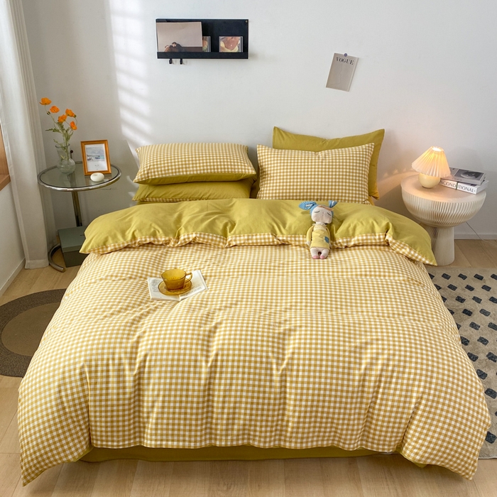 91家纺网 家纺一手货源 找家纺 澜妃 2025春夏新款12868全棉纯棉印花单被套 黄小格